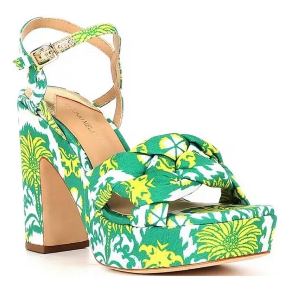 Antonio Melani Mya Royal Palm Print Braided Platform Dress Sandals
